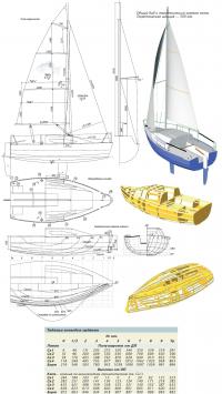 Общий вид и теоретический чертеж яхты 