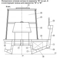 Поперечное сечение катера по варианту "Б" по шп. 8