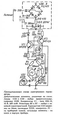 Принципиальная схема электронного термометра