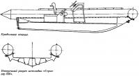 Продольное сечение и поперечный разрез мотолодки «Стрингер-550»