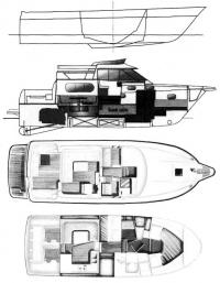 Схемы общего расположения "Nimbus 370 Coupe" и примерная схема очертаний корпуса