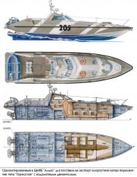 Спроектированный в ЦМКБ "Алмаз" скоростной катер-перехватчик типа "Горностай"