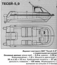 Вариант скегового СВП "Тесей-5.9" с подвесными моторами