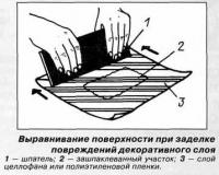 Выравнивание поверхности при заделке повреждений декоративного слоя