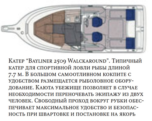 Катер «Bayliner 2509 Walckaround». Типичный катер для спортивной ловли рыбы длиной 7.7 м