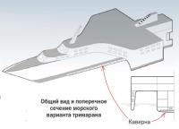 Общий вид и поперечное сечение морского варианта тримарана