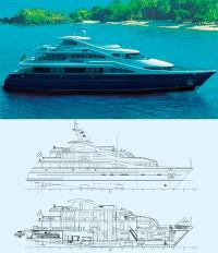 Общий вид и продольный разрез моторной яхты пр. 09140