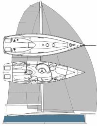 Общий вид, план палубы и внутренних помещений яхты проекта «Мобиле 47»