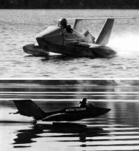 Первая оторвавшаяся от воды модель скутера «МС-02» на Бородинском озере