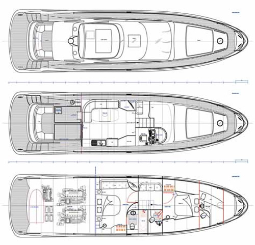 Планировка палубы и подпалубных помещений скоростной комфортабельной 64-футовой яхты «SB 64 Asian Gem»
