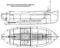 Продольный и поперечный разрезы, общий вид катера-электрохода «H2yacht 675»
