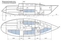 Продольный разрез яхты и планировка помещений