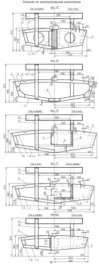 Сечения по конструктивным шпангоутам швертбота 