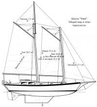 Шхуна "Чава". Общий вид и план парусности