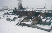 Сохранившиеся фрагменты клепаного корпуса бронекатера «БК-40», лежащего у домов села Богородское